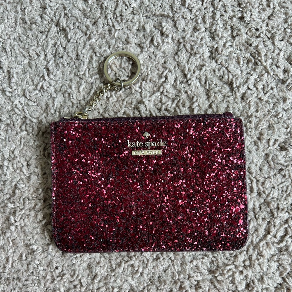 Maroon glitter Kate Spade zipper card holder